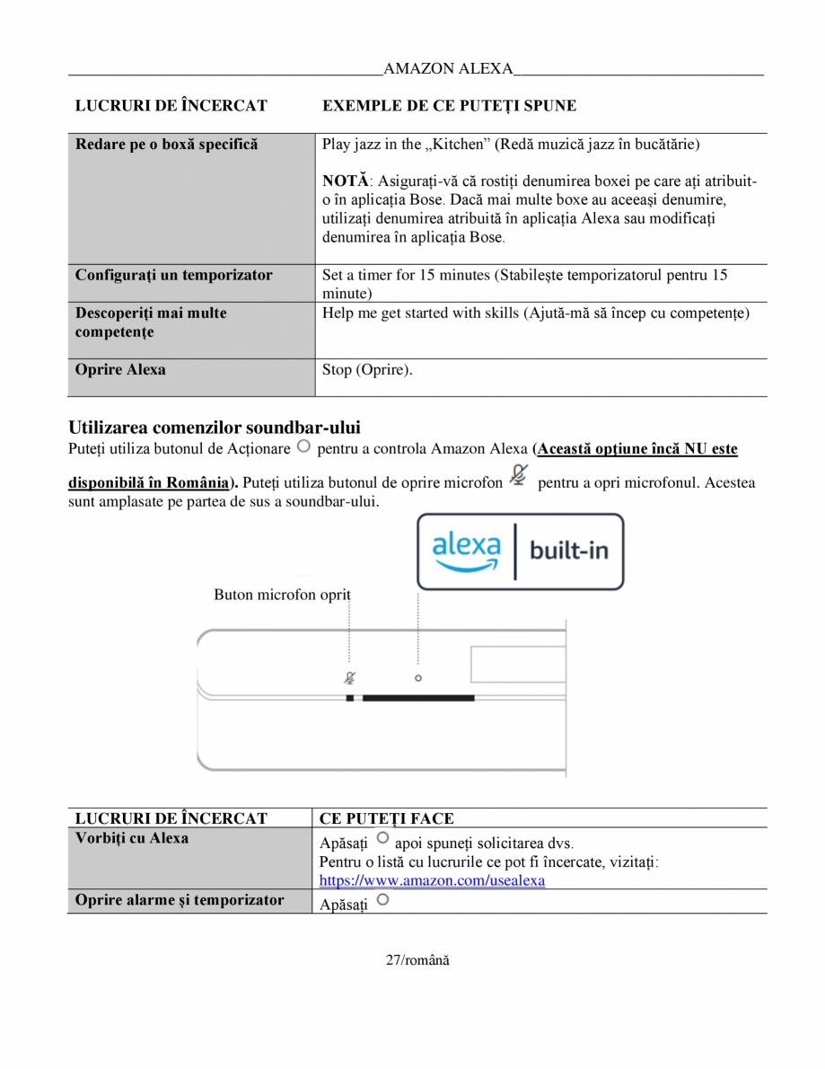 Pagina 27-Manual de utilizare pentru soundbar Smart Bose BOSE Instructiuni montaj, utilizare Romana .............