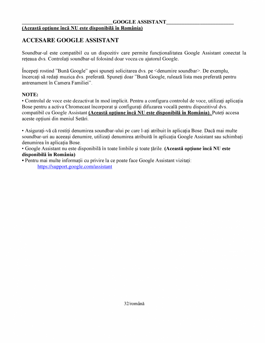 Pagina 32-Manual de utilizare pentru soundbar Smart Bose BOSE Instructiuni montaj, utilizare Romana irmați...