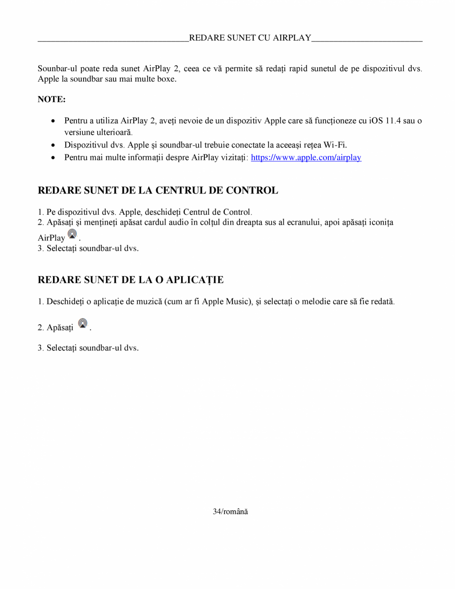 Pagina 34 - Manual de utilizare pentru soundbar Smart Bose BOSE Instructiuni montaj, utilizare...