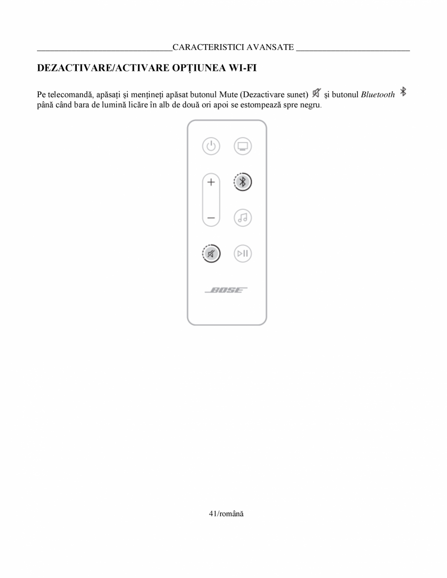 Pagina 41 - Manual de utilizare pentru soundbar Smart Bose BOSE Instructiuni montaj, utilizare...