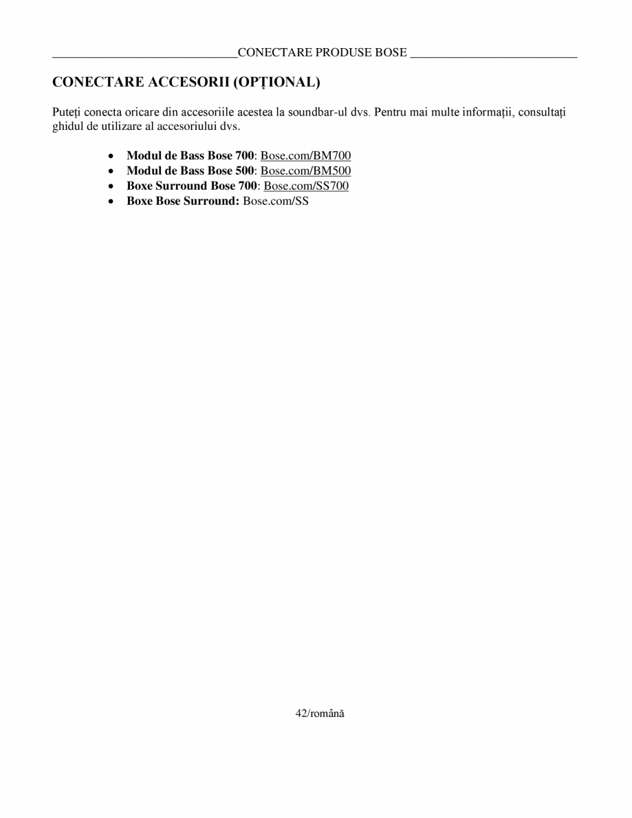 Pagina 42 - Manual de utilizare pentru soundbar Smart Bose BOSE Instructiuni montaj, utilizare...