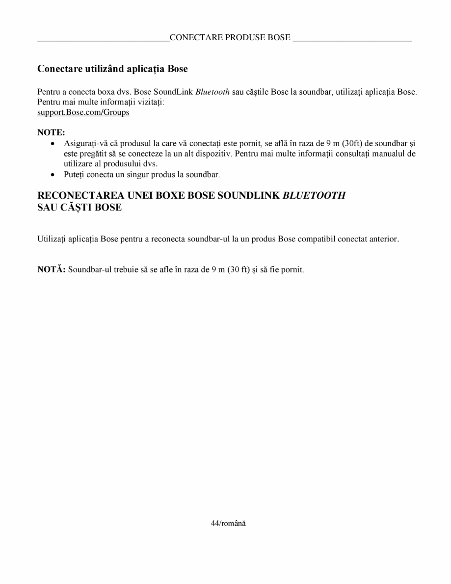 Pagina 44-Manual de utilizare pentru soundbar Smart Bose BOSE Instructiuni montaj, utilizare Romana ____
...