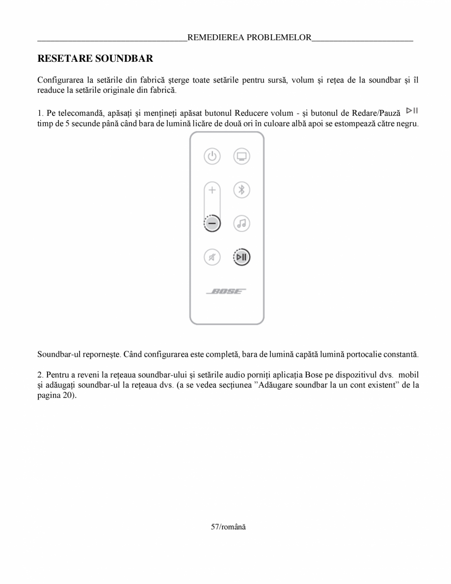 Pagina 57-Manual de utilizare pentru soundbar Smart Bose BOSE Instructiuni montaj, utilizare Romana...