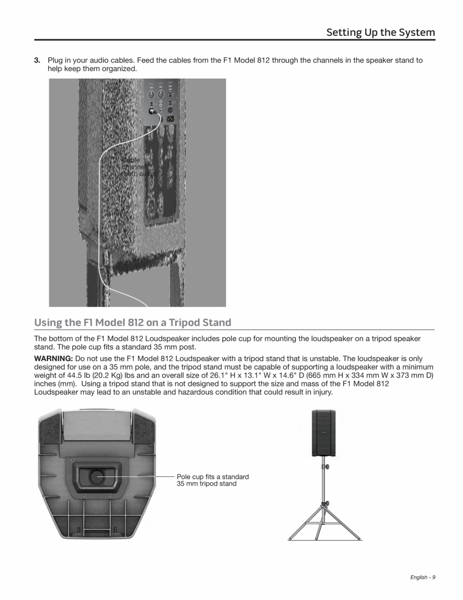 Pagina 9-Manual de utiliare pentru subwoofer BOSE F1 Instructiuni montaj, utilizare Engleza ....................