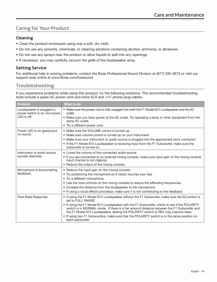 Pagina 19-Manual de utiliare pentru subwoofer BOSE F1 Instructiuni montaj, utilizare Engleza pole cup fits a...