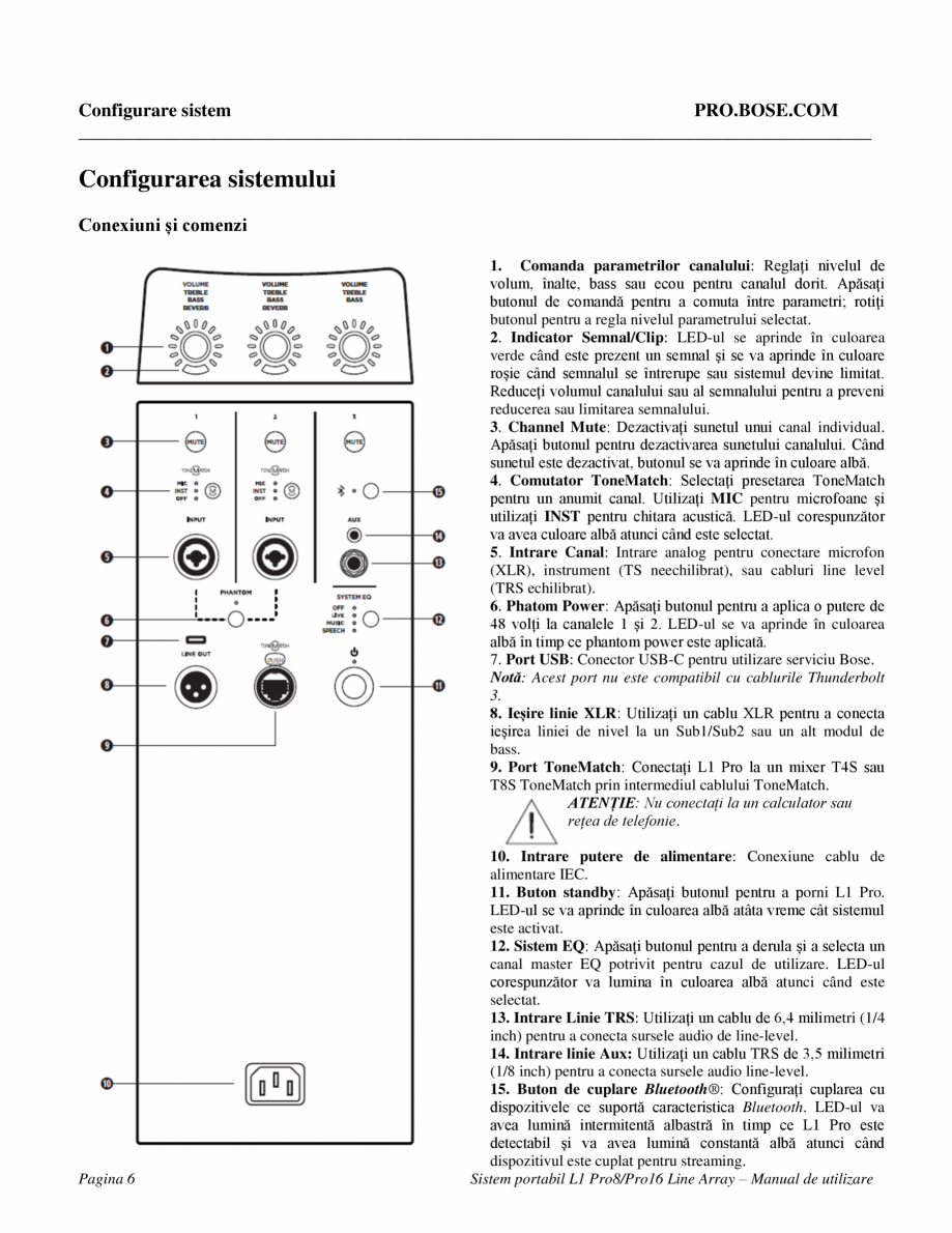Pagina 6-Manual de utilizare  pentru sistemul array Bose BOSE L1 Pro8, L1 Pro16 Instructiuni montaj,...
