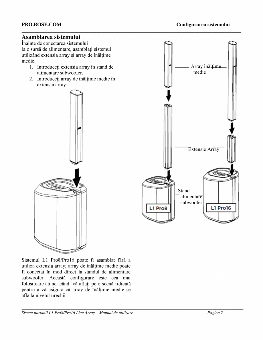 Pagina 7-Manual de utilizare  pentru sistemul array Bose BOSE L1 Pro8, L1 Pro16 Instructiuni montaj,...