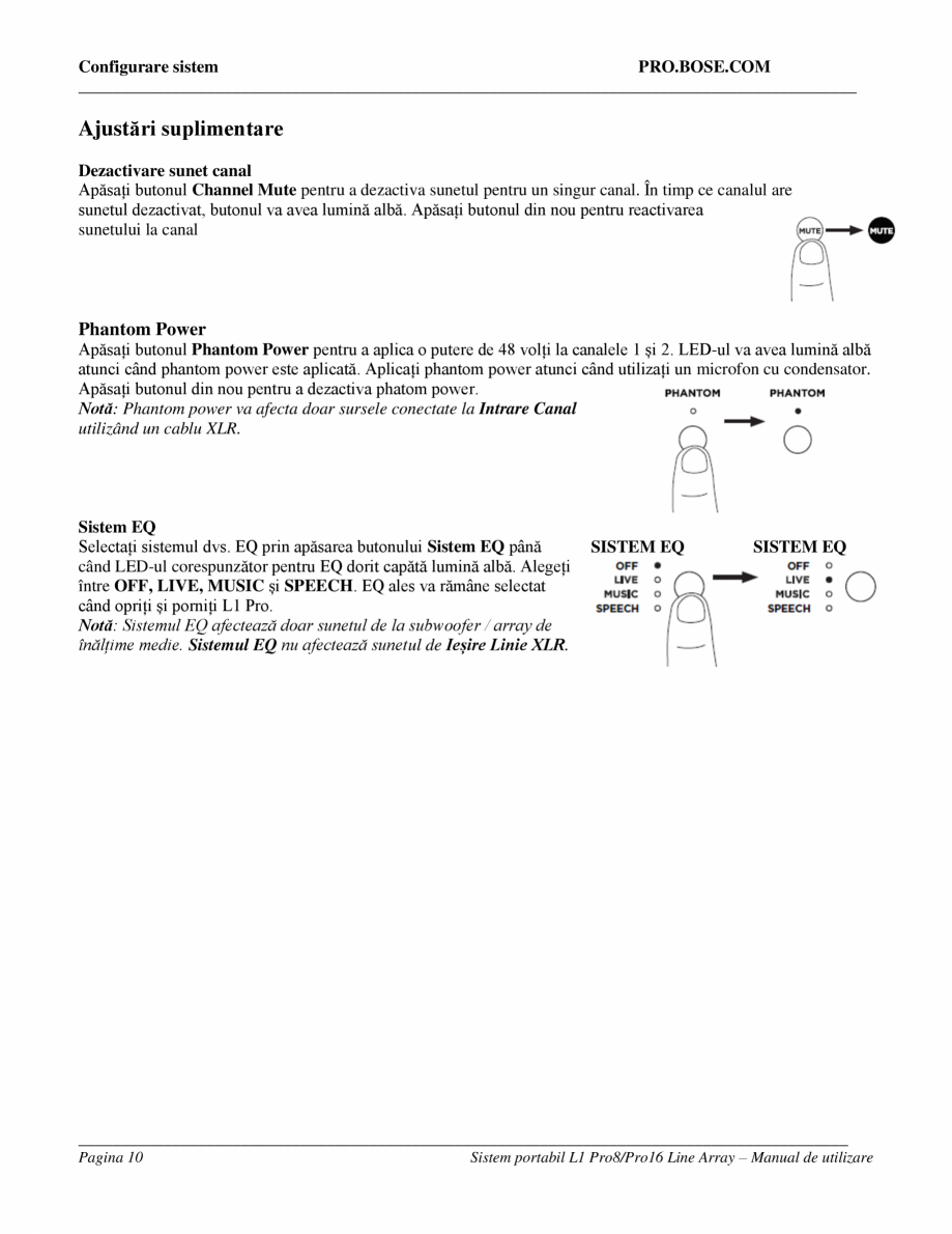 Pagina 10 - Manual de utilizare  pentru sistemul array Bose BOSE L1 Pro8, L1 Pro16 Instructiuni...