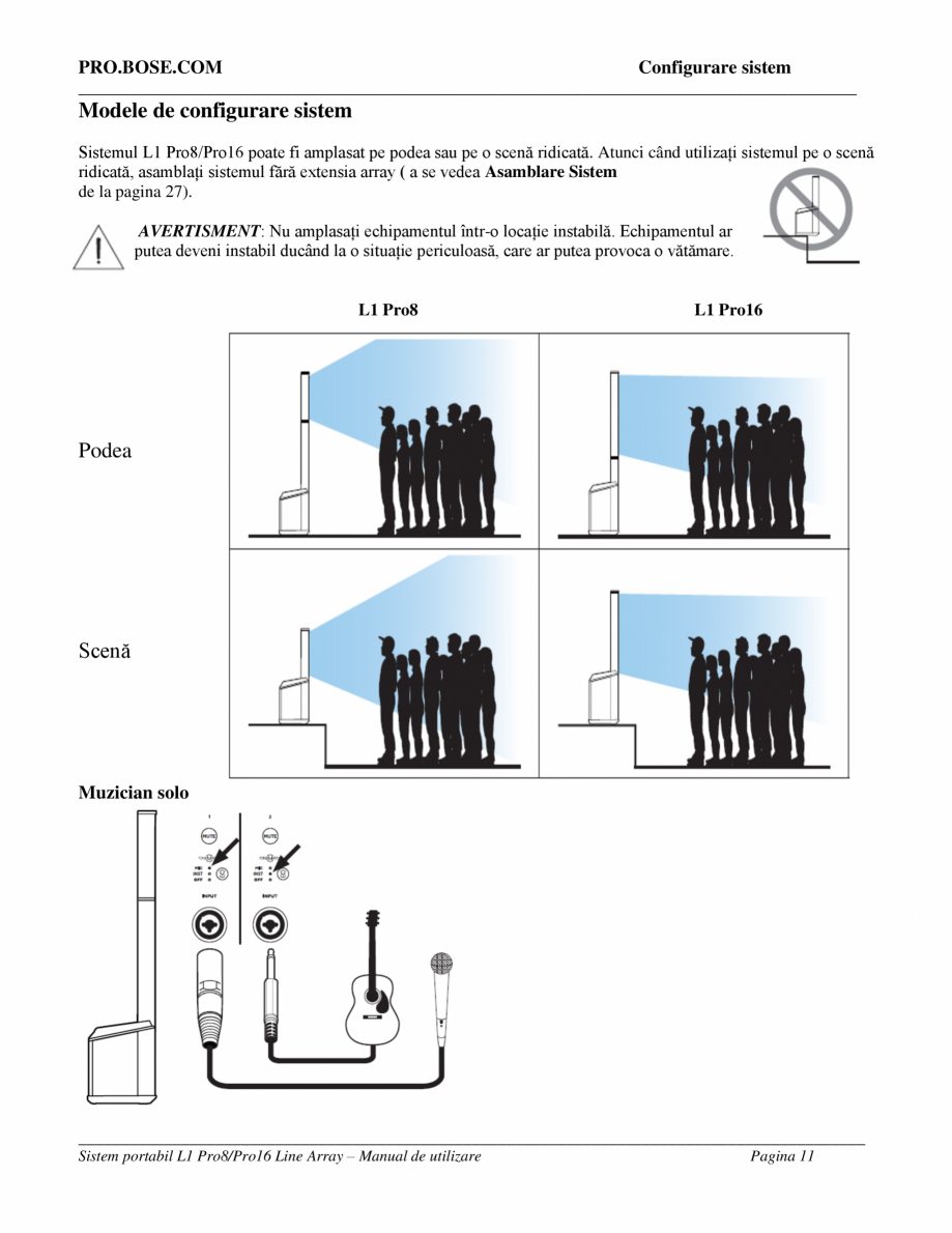Pagina 11-Manual de utilizare  pentru sistemul array Bose BOSE L1 Pro8, L1 Pro16 Instructiuni montaj,...