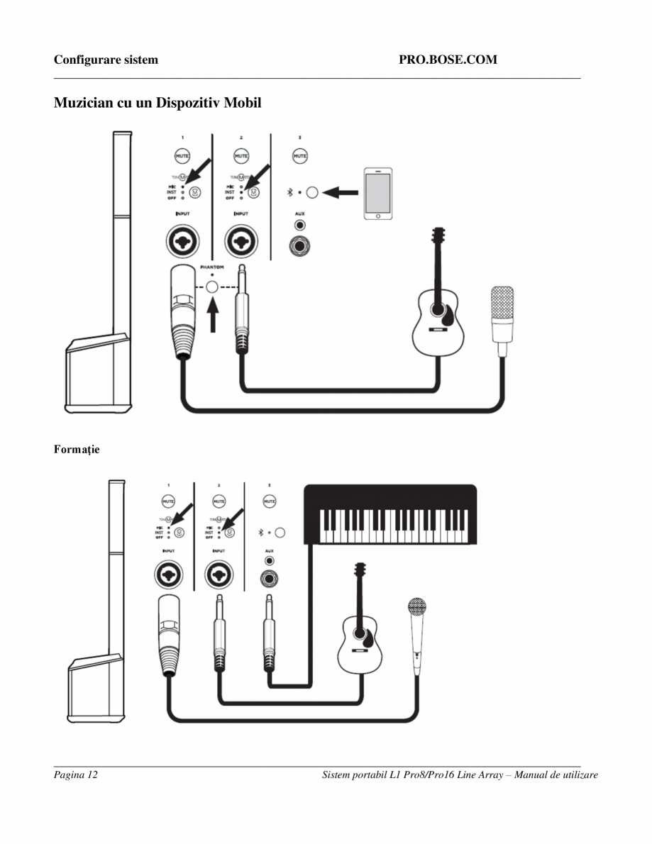 Pagina 12-Manual de utilizare  pentru sistemul array Bose BOSE L1 Pro8, L1 Pro16 Instructiuni montaj,...
