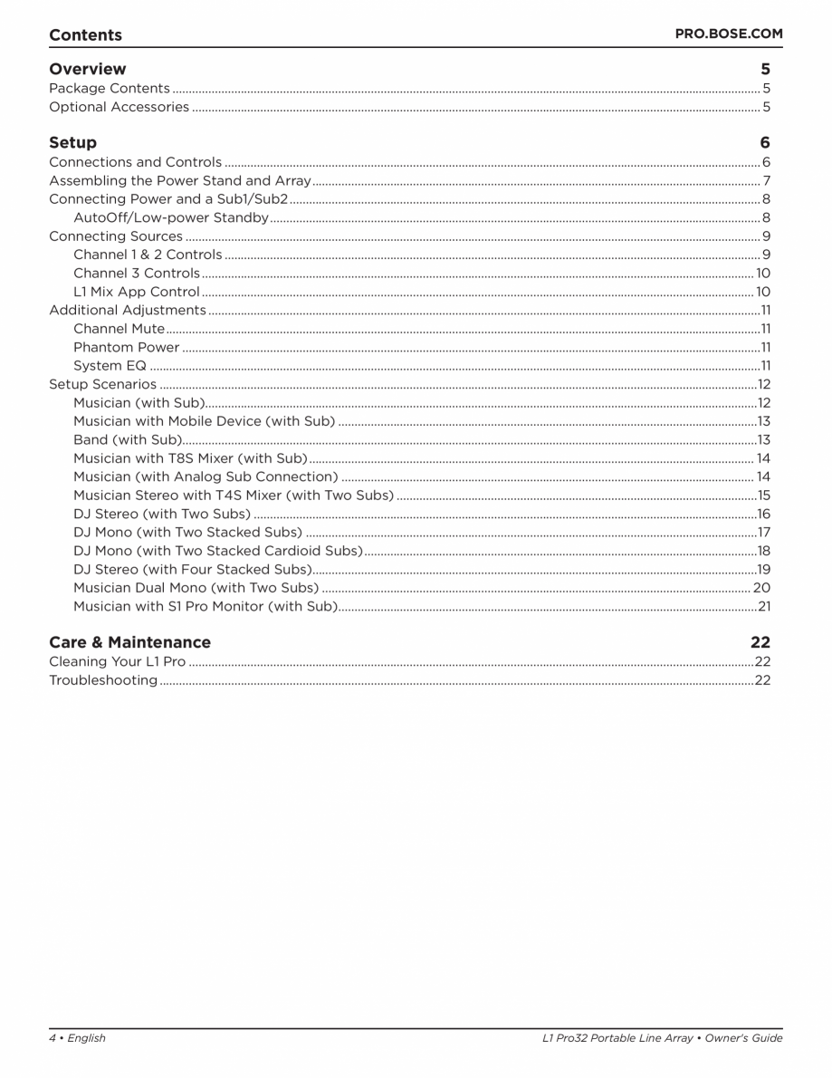 Pagina 4-Manual de utilizare pentru sistemul audio BOSE L1 Pro32 + Sub2 Instructiuni montaj, utilizare...