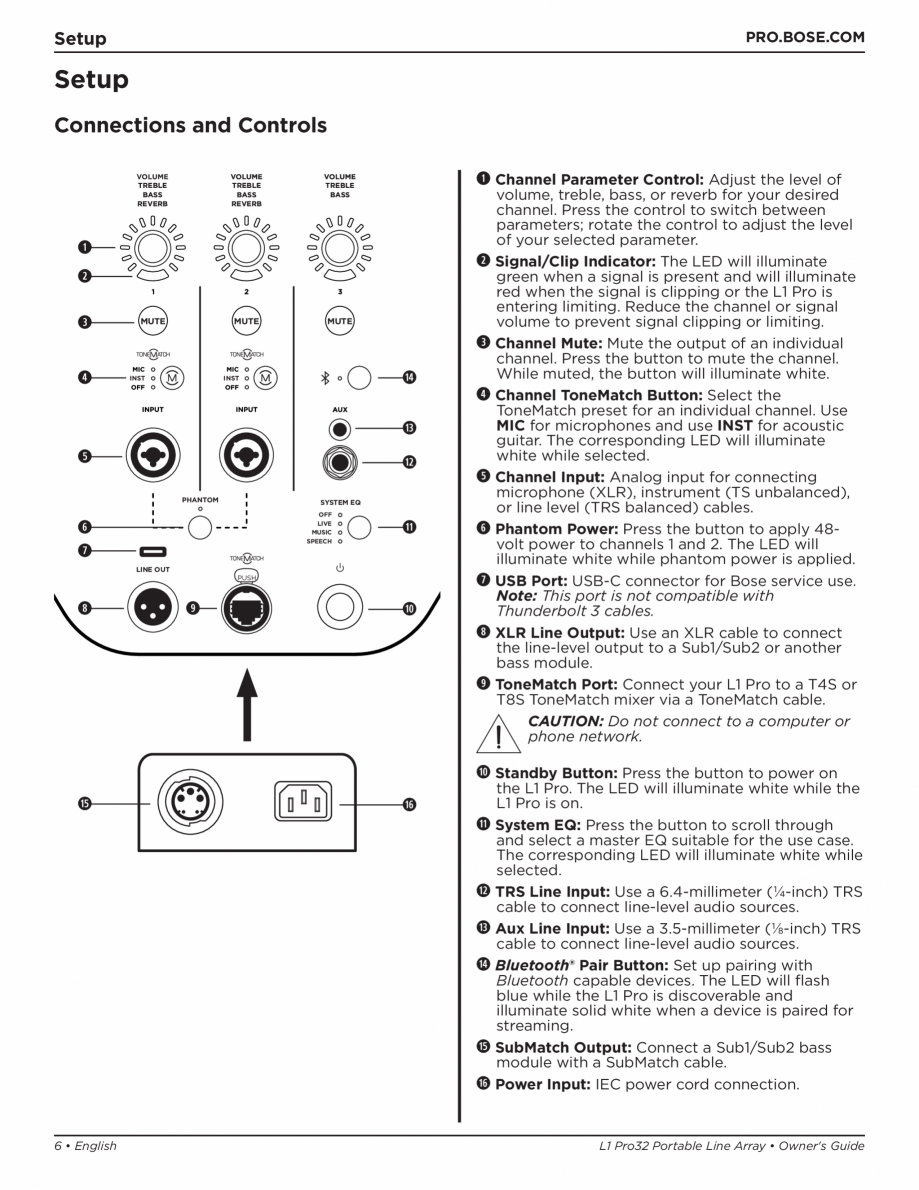 Pagina 6-Manual de utilizare pentru sistemul audio BOSE L1 Pro32 + Sub2 Instructiuni montaj, utilizare .
...
