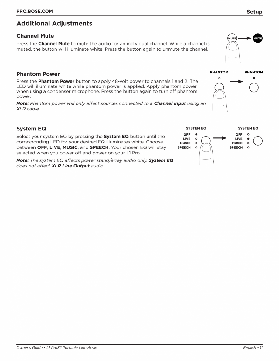 Pagina 11-Manual de utilizare pentru sistemul audio BOSE L1 Pro32 + Sub2 Instructiuni montaj, utilizare...