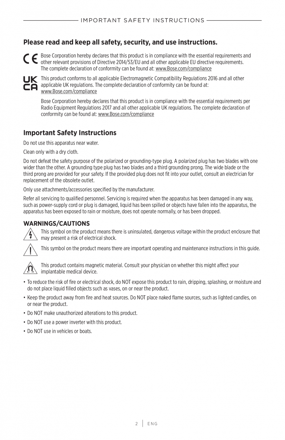 Pagina 2-Manual de utilizare pentru sistem audio portabil pentru muzica live BOSE S1 PRO + Instructiuni...