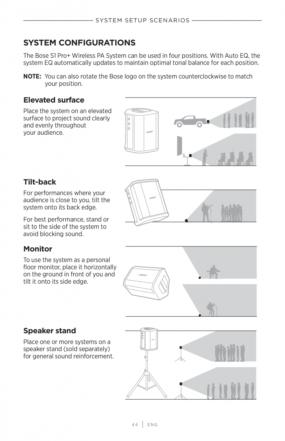 Pagina 44-Manual de utilizare pentru sistem audio portabil pentru muzica live BOSE S1 PRO + Instructiuni...