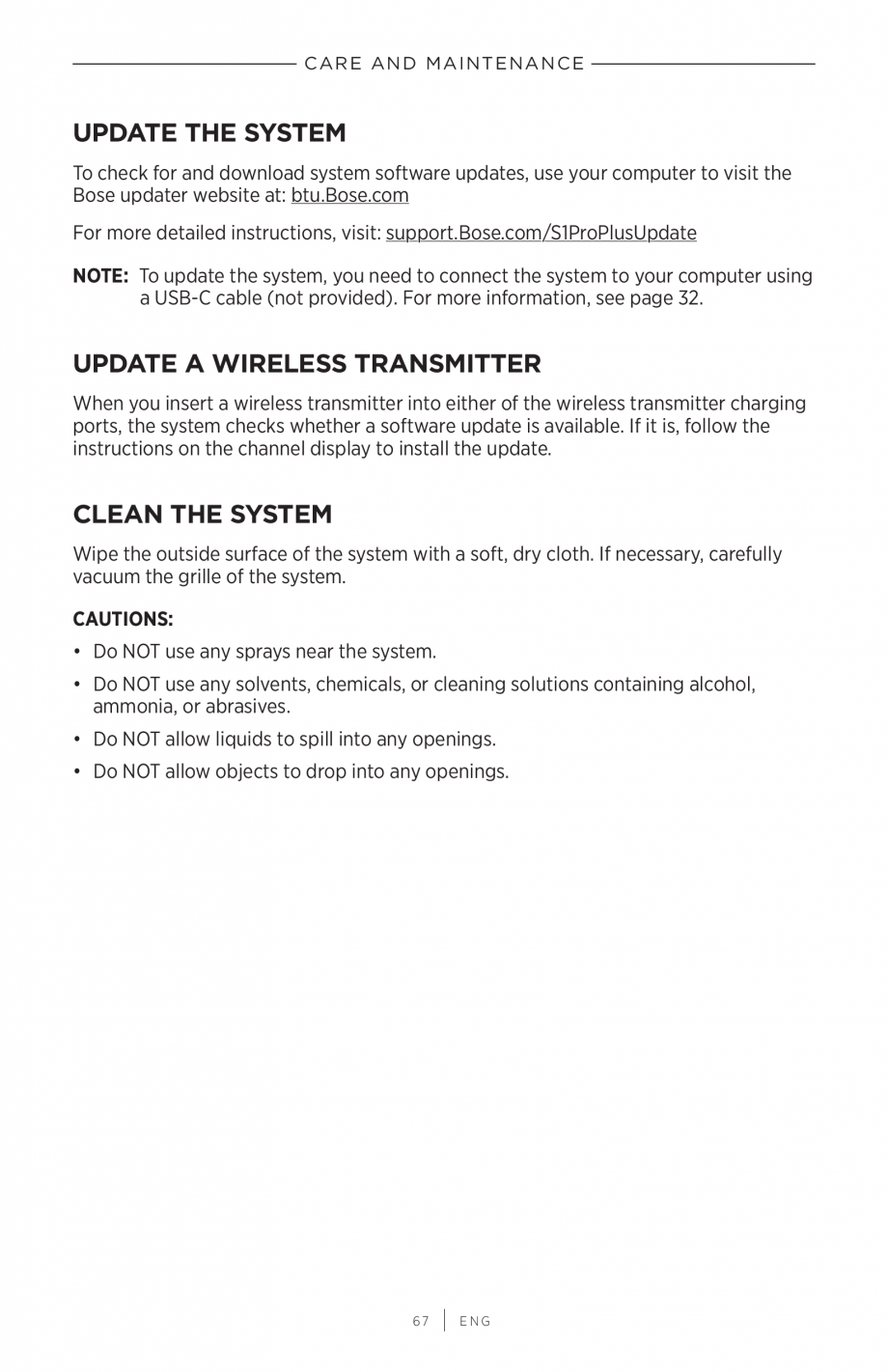 Pagina 67-Manual de utilizare pentru sistem audio portabil pentru muzica live BOSE S1 PRO + Instructiuni...