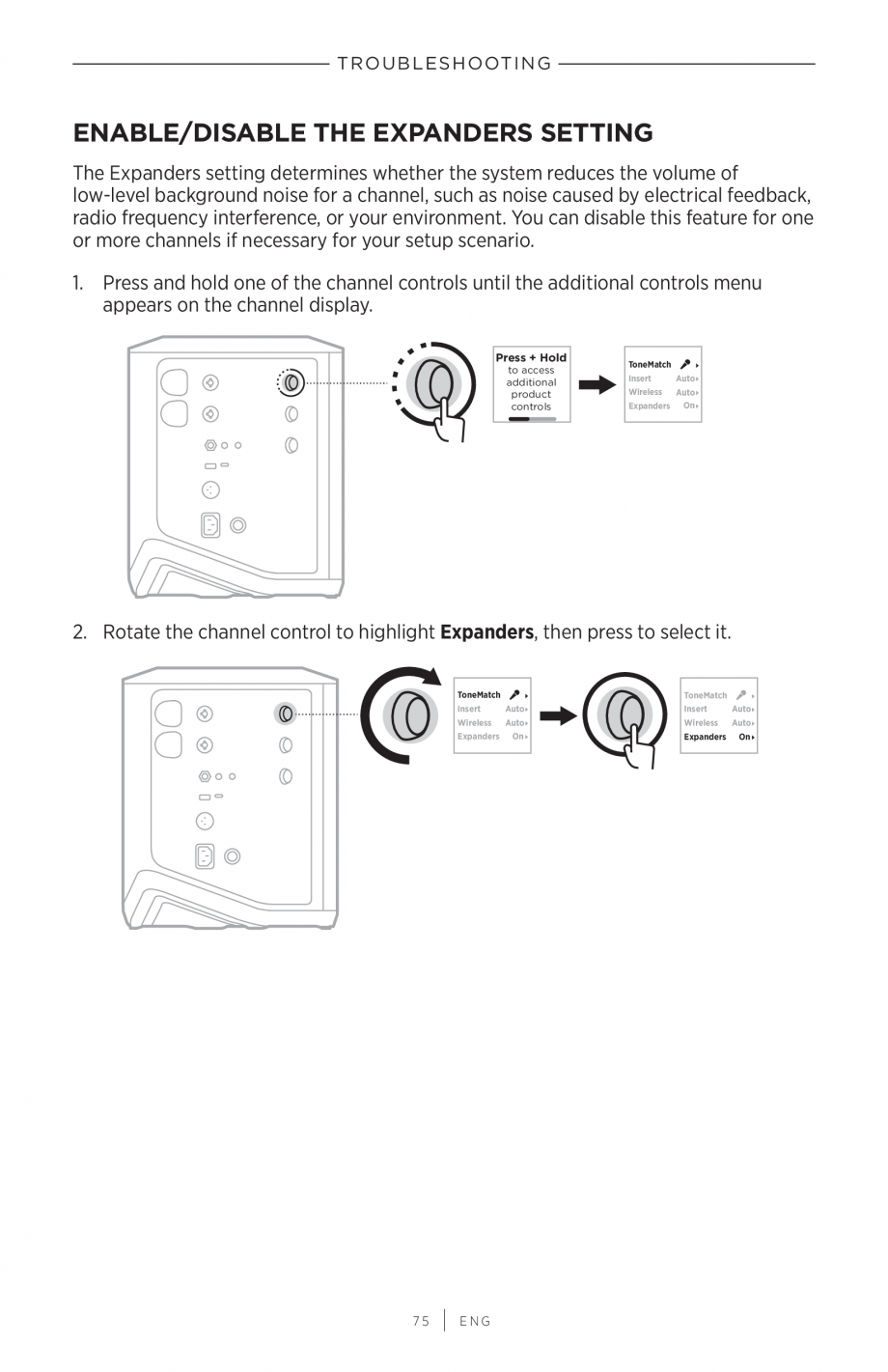 Pagina 75-Manual de utilizare pentru sistem audio portabil pentru muzica live BOSE S1 PRO + Instructiuni...