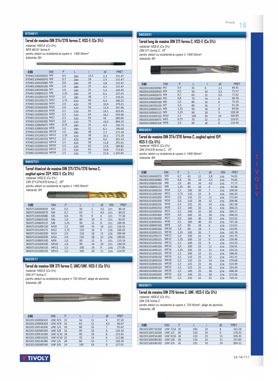 Pagina 10-Program TIVOLY de la Unior Tepid - Burghie, tarozi, filiere, freze, carote  Catalog, brosura Romana ...