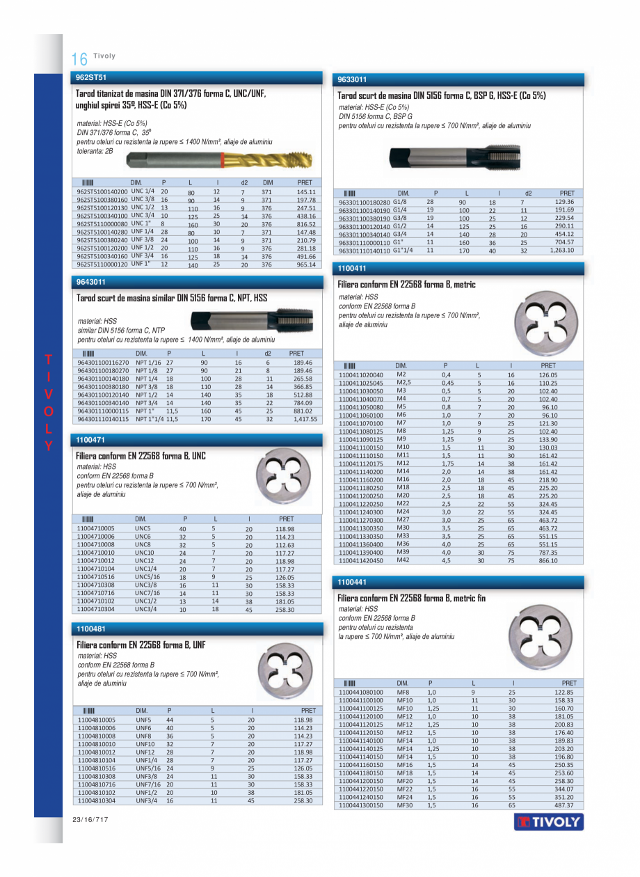 Pagina 11-Program TIVOLY de la Unior Tepid - Burghie, tarozi, filiere, freze, carote  Catalog, brosura Romana ...