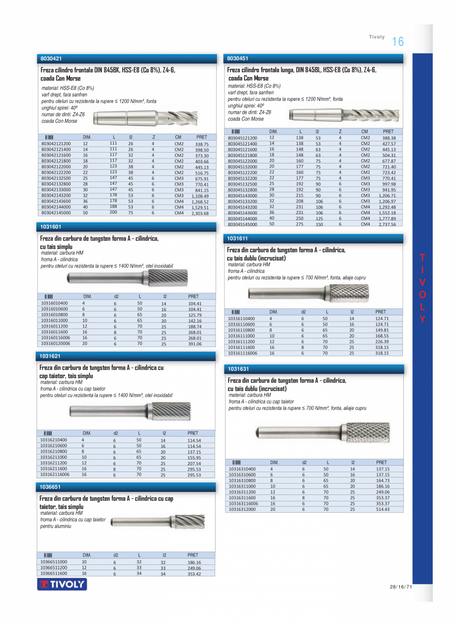 Pagina 16-Program TIVOLY de la Unior Tepid - Burghie, tarozi, filiere, freze, carote  Catalog, brosura Romana ...