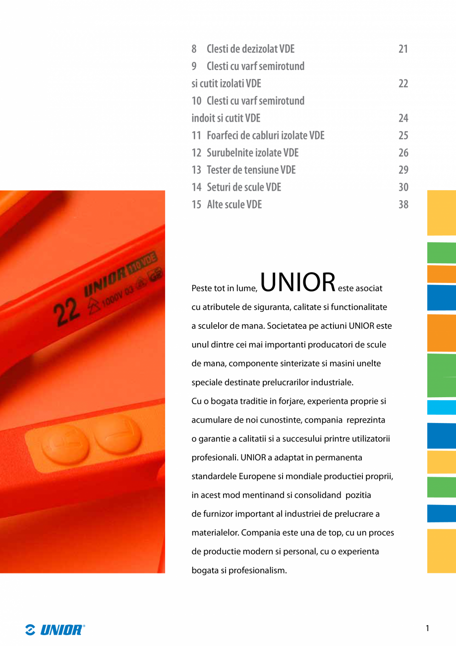 Pagina 3-Scule izolate la 1000V de la Unior Tepid  Catalog, brosura Romana inainte de utilizare, verificati...