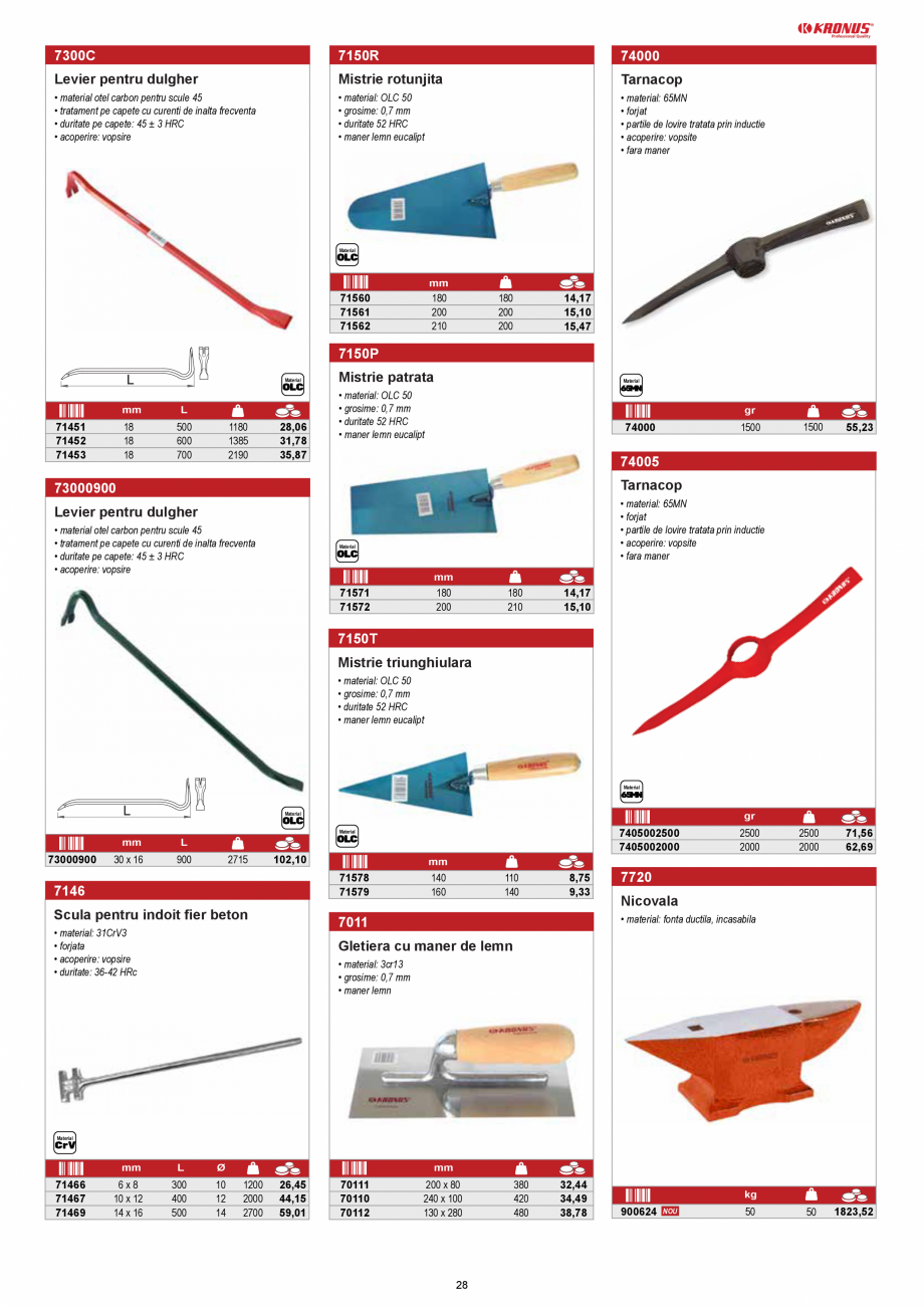 Pagina 28-KRONUS - Lista preturi scule 2020  Catalog, brosura Romana • produs in conformitate cu standardul ...