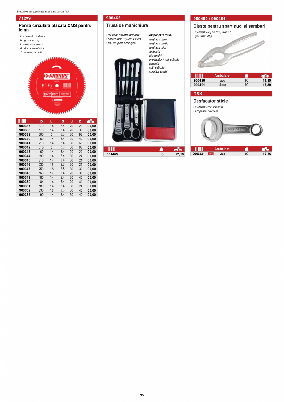 Pagina 35-KRONUS - Lista preturi scule 2020  Catalog, brosura Romana ndardul ISO 3315
• Standard: ISO 3315...