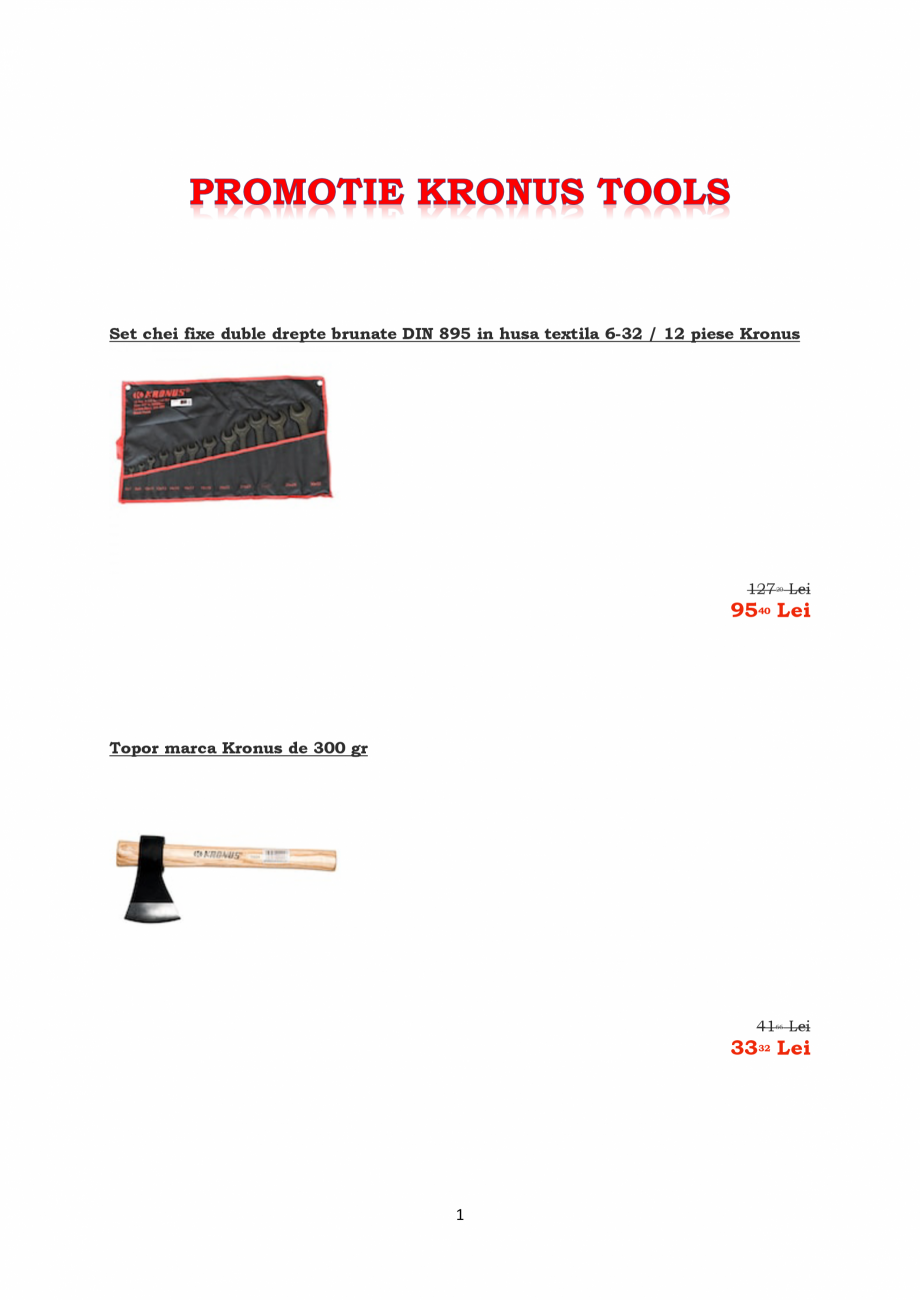 Pagina 1-PROMOTIE KRONUS TOOLS  Catalog, brosura Romana Set chei fixe duble drepte brunate DIN 895 in husa...