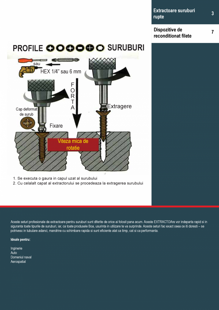 Pagina 2-EXTRACTOARE SURUBURI RUPTE  Catalog, brosura Romana  pentru desurubarea suruburilor ruginite si...