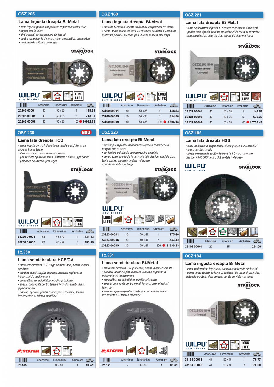 Pagina 15-SCULE PENTRU MONTAT PODELE  Catalog, brosura Romana  10 lame de cutter C60
• set 10 lame de cutter...