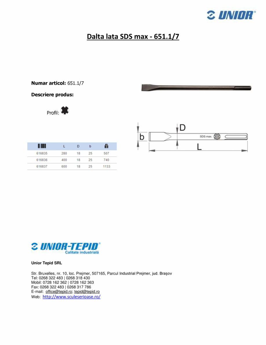 Pagina 1-Dalta lata Unior STAYER SDS max 651.1/7 Fisa tehnica Romana Dalta lata SDS max - 651.1/7

Numar...