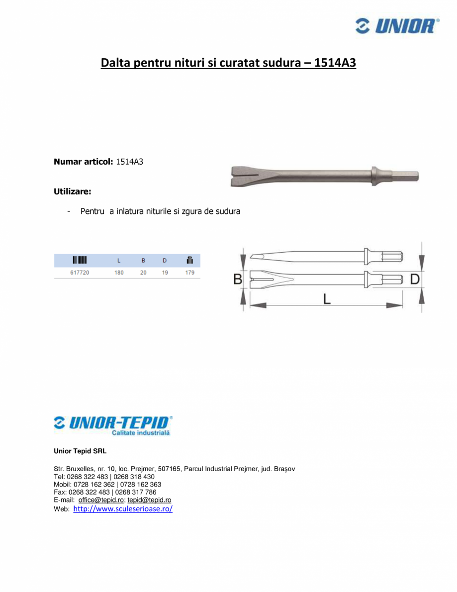 Pagina 1-Dalta pentru nituri si curatat sudura UNIOR 1514A3 Fisa tehnica Romana Dalta pentru nituri si...