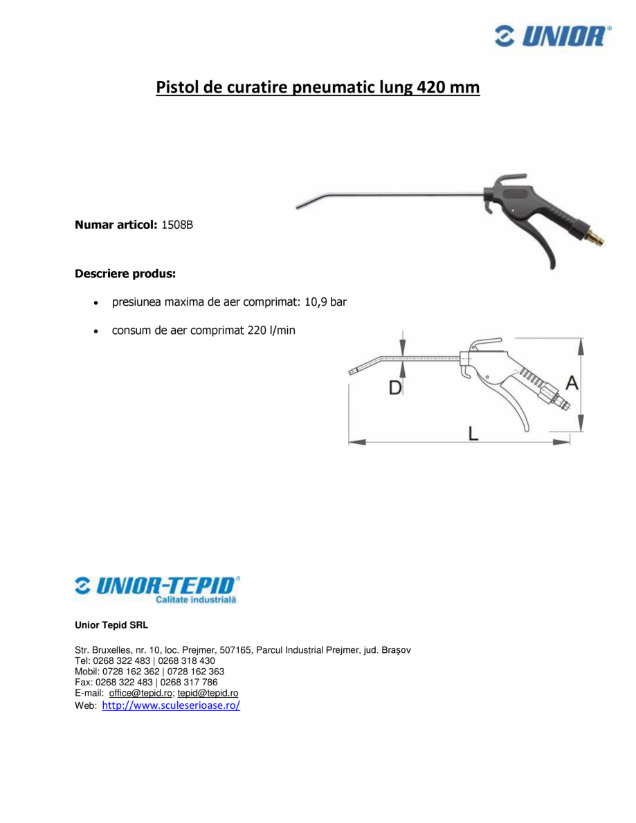 Pagina 1-Pistol de curatire pneumatic lung 420 mm UNIOR 1508B Fisa tehnica Romana Pistol de curatire...