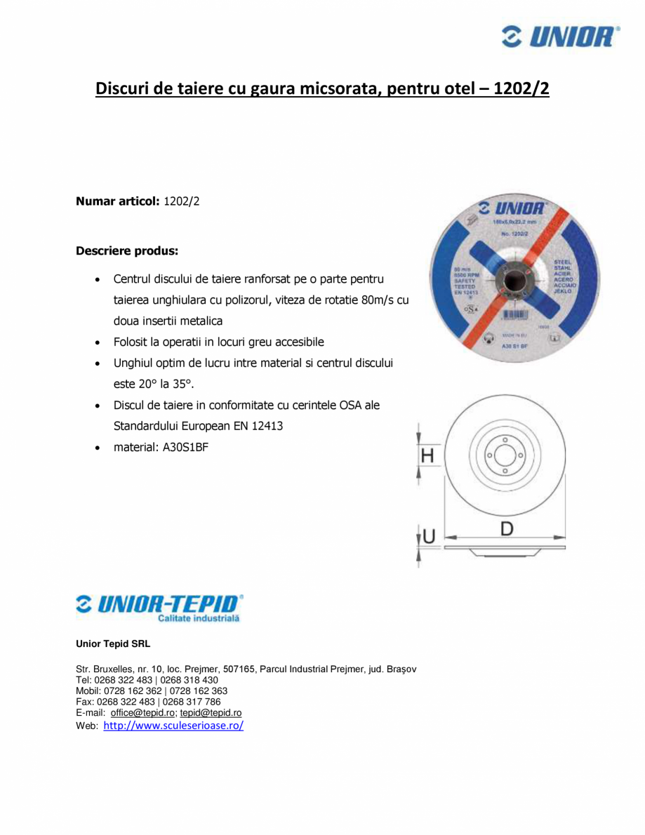 Pagina 1-Discuri de taiere cu gaura micsorata, pentru otel STAYER 1202/2 Fisa tehnica Romana Discuri de...