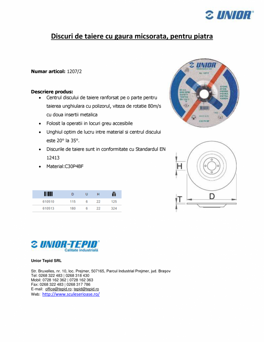 Pagina 1-Discuri de taiere cu gaura micsorata, pentru piatra STAYER 1207/2 Fisa tehnica Romana Discuri de...