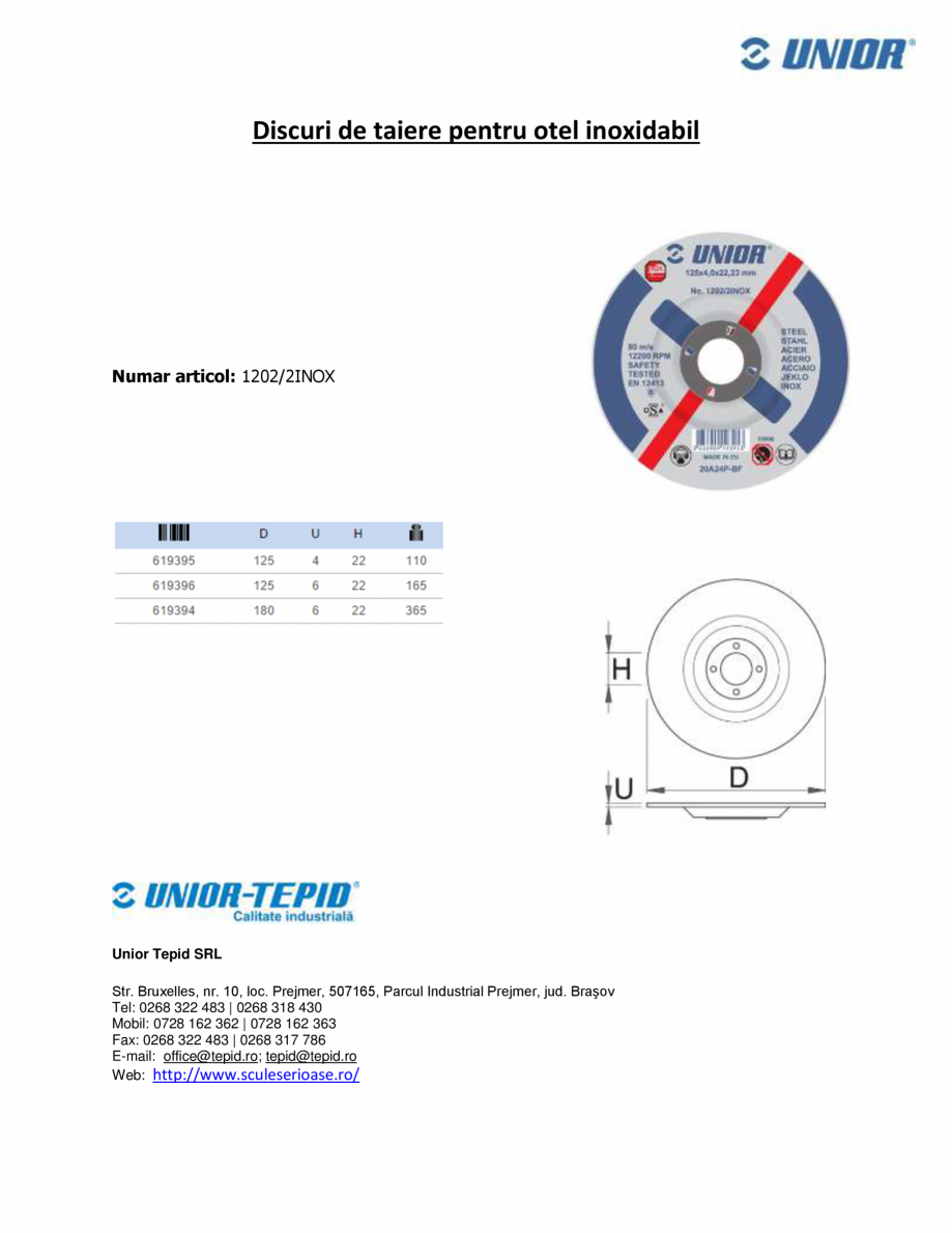 Pagina 1-Discuri de taiere pentru otel inoxidabil STAYER 1202/2INOX Fisa tehnica Romana Discuri de taiere...