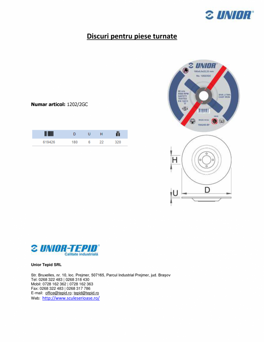 Pagina 1-Discuri pentru piese turnate 1202-2GC STAYER 1202/2GC Fisa tehnica Romana Discuri pentru piese...