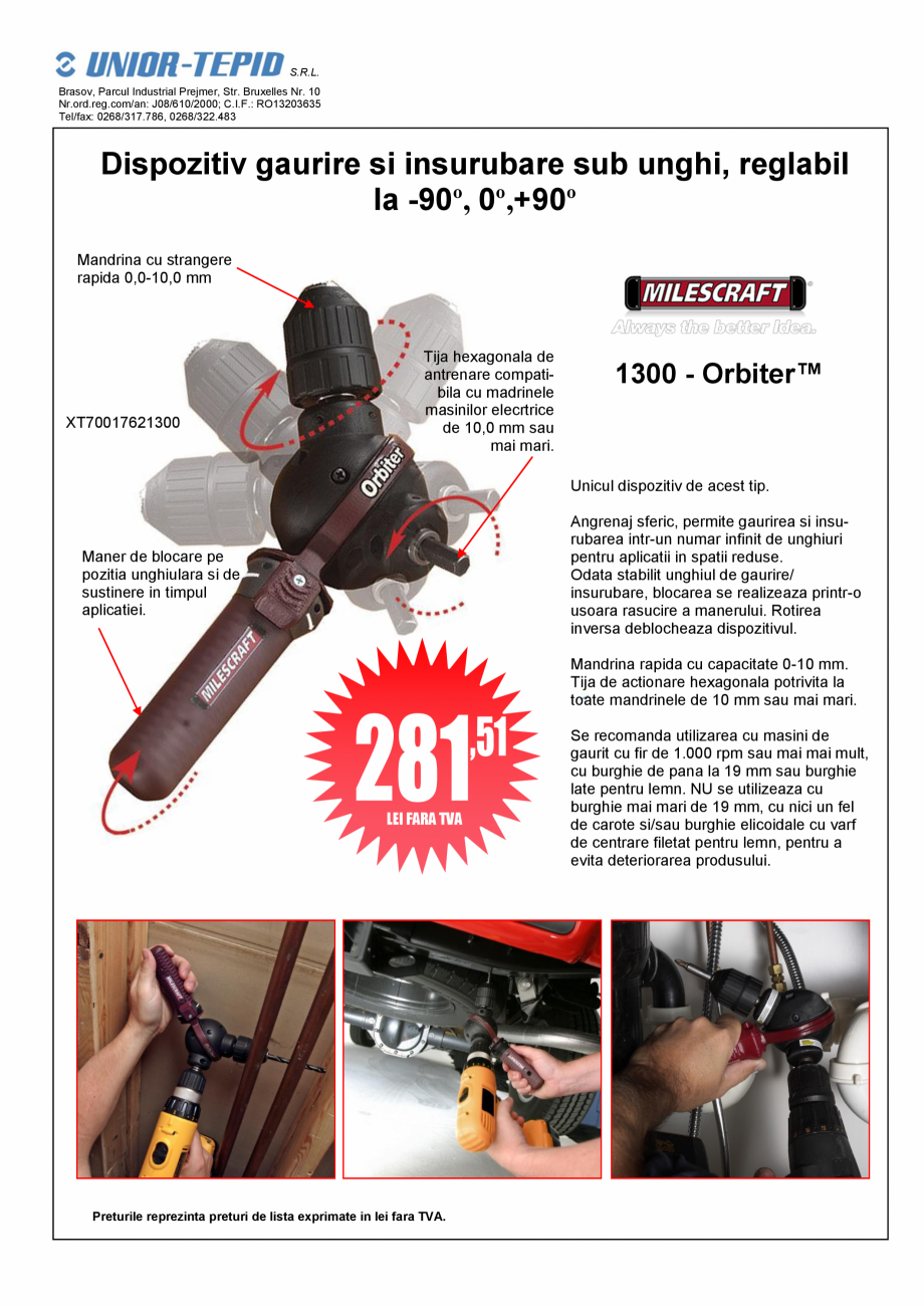 Pagina 1-Dispozitiv gaurire si insurubare sub unghi reglabil TIVOLY 1300-Orbiter Fisa tehnica Romana S.R.L....