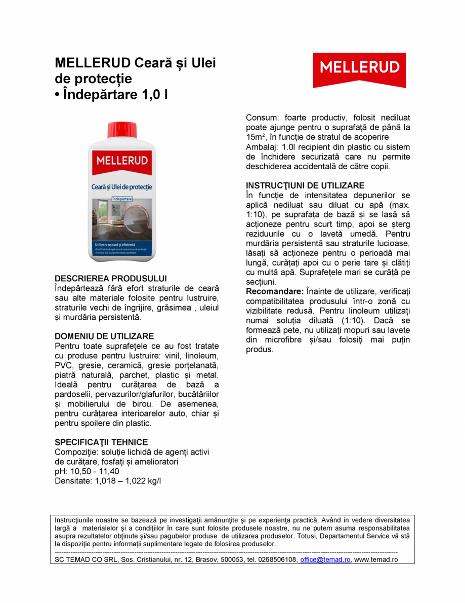 Pagina 1 - Soluție pentru curățarea urmelor de grăsime, ceară și murdărie Mellerud Chemie...