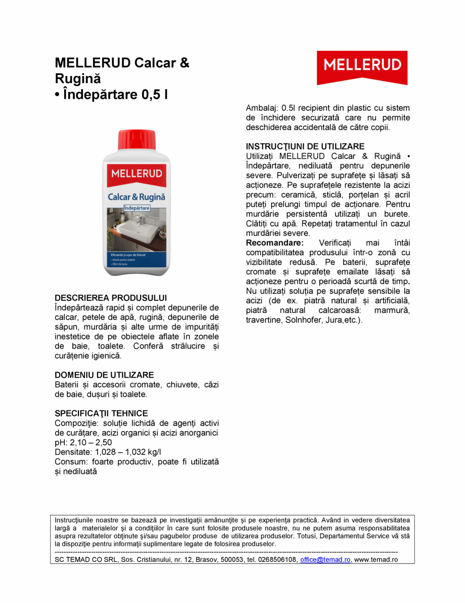 Pagina 1 - Soluție pentru curățarea depunerilor de calcar și rugină  Mellerud Chemie GMBH...