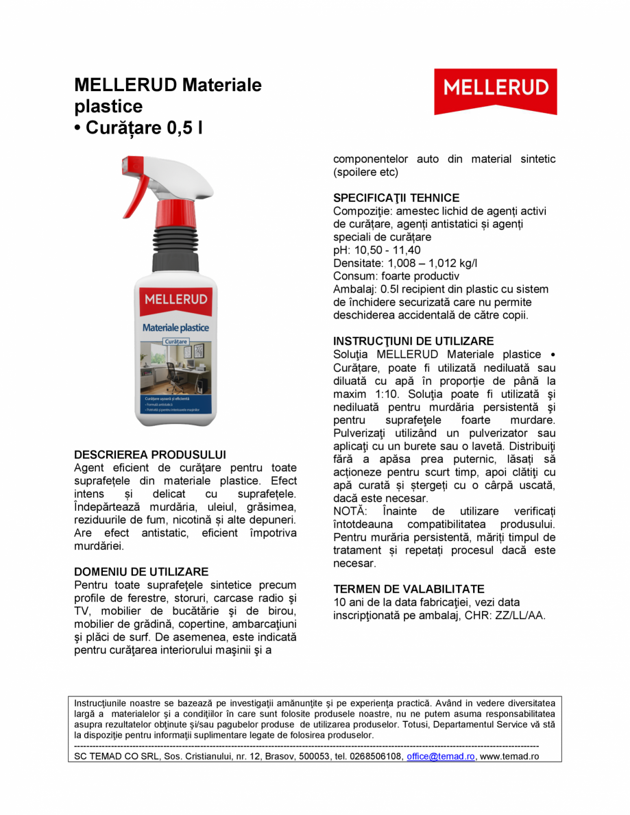 Pagina 1 - Soluție pentru curățarea materialelor plastice Mellerud Chemie GMBH 760020 Fisa...