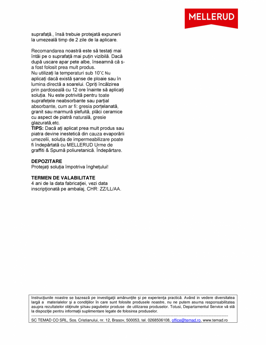 Pagina 2-Soluție pentru protecția suprafețelor din piatră  Mellerud Chemie GMBH 760034 Fisa tehnica...