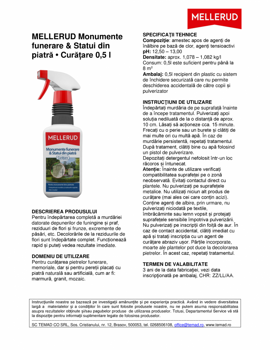 Pagina 1 - Soluție pentru curățarea pietrelor funerare  Mellerud Chemie GMBH 760042 Fisa tehnica ...