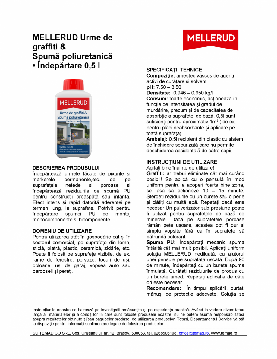 Pagina 1-Soluție pentru îndepărtarea spumei poliuretanice și a urmelor de grafiti Mellerud Chemie...