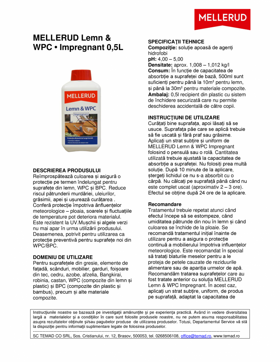 Pagina 1-Soluție pentru întreținerea suprafețelor din lemn, WPC Mellerud Chemie GMBH 760134  Fisa...