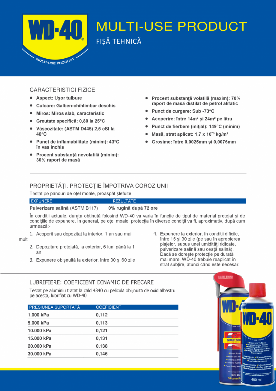 Pagina 1 - Lubrifiant multifunctional WD-40 Smart Straw Fisa tehnica Romana MULTI-USE PRODUCT
FIȘĂ...