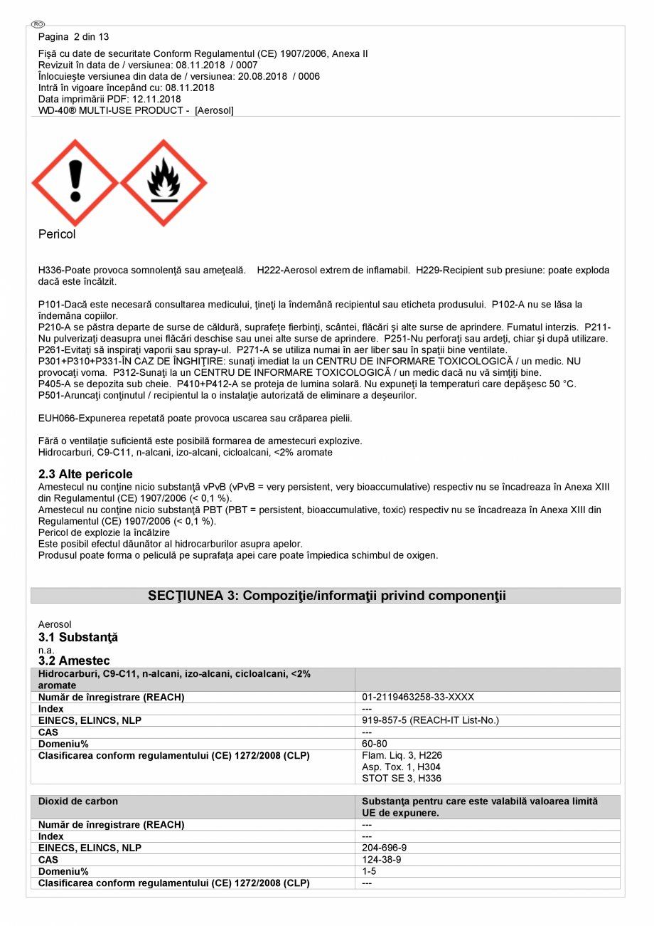 Pagina 2 - Lubrifiant multifunctional - fisa de securitate WD-40 Smart Straw Fisa tehnica Romana l...
