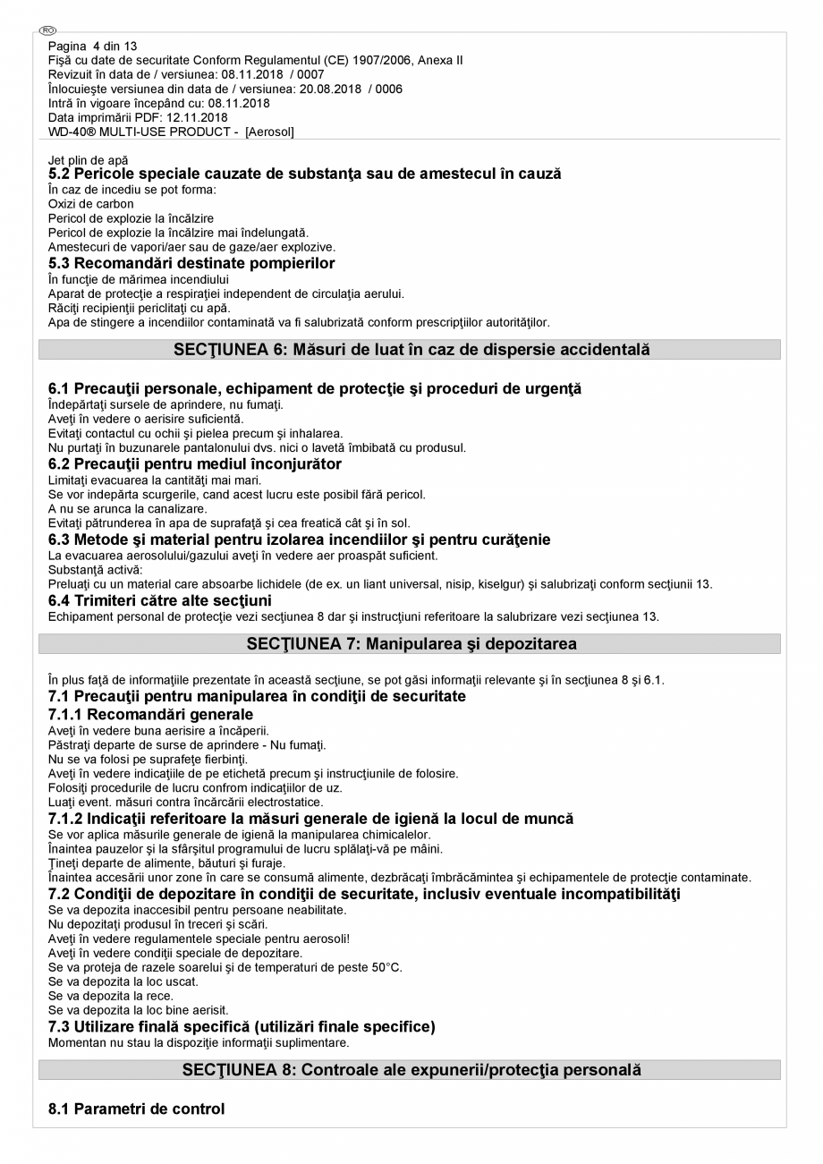 Pagina 4 - Lubrifiant multifunctional - fisa de securitate WD-40 Smart Straw Fisa tehnica Romana  se...