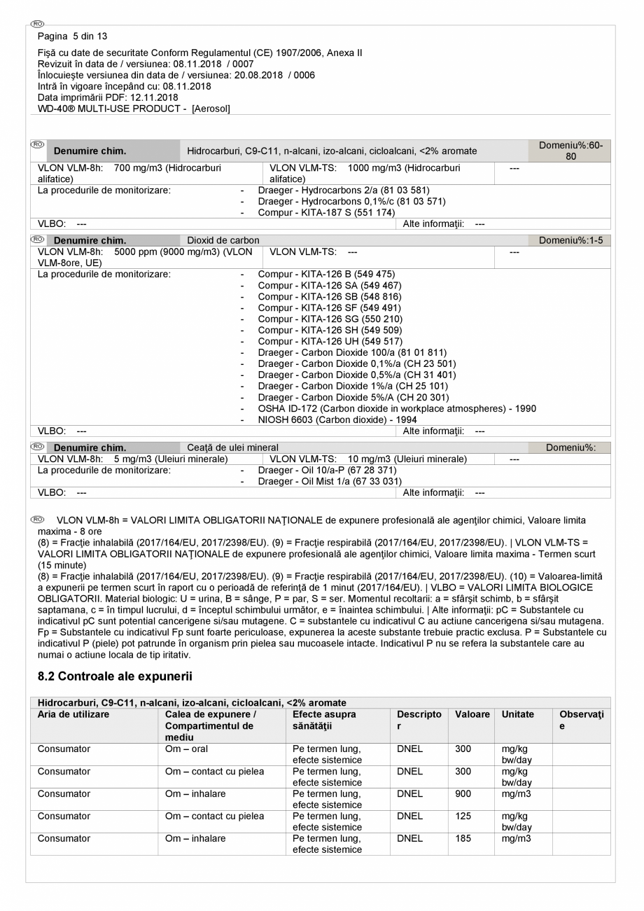 Pagina 5 - Lubrifiant multifunctional - fisa de securitate WD-40 Smart Straw Fisa tehnica Romana...