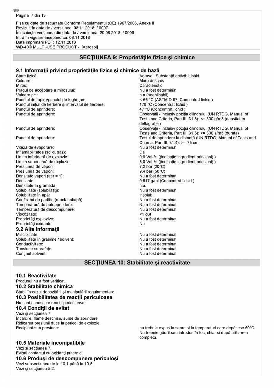 Pagina 7 - Lubrifiant multifunctional - fisa de securitate WD-40 Smart Straw Fisa tehnica Romana e...